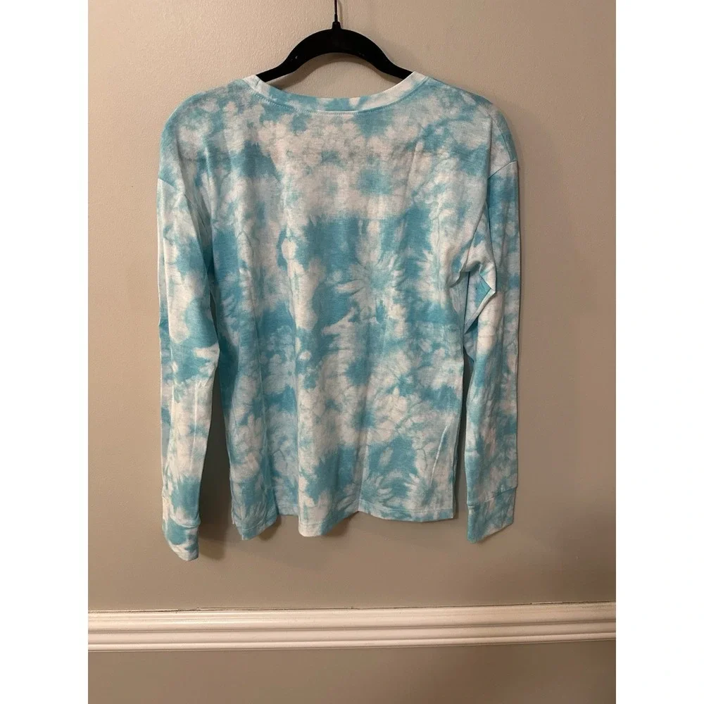 Justice Girls Oversize Top Turquoise 11/14 LargeTie Dye Long Sleeve Graphic Logo
